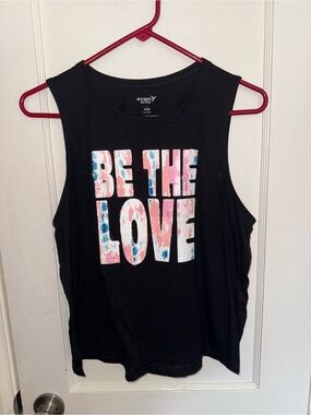 Old Navy Active Black Tank with Pink & Blue 'Be The Love' Graphic. Great cond. L